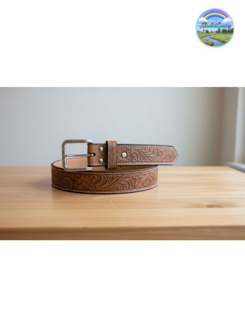 Nocona Floral Embossed Genuine Leather Belt Triple Snap Buckle